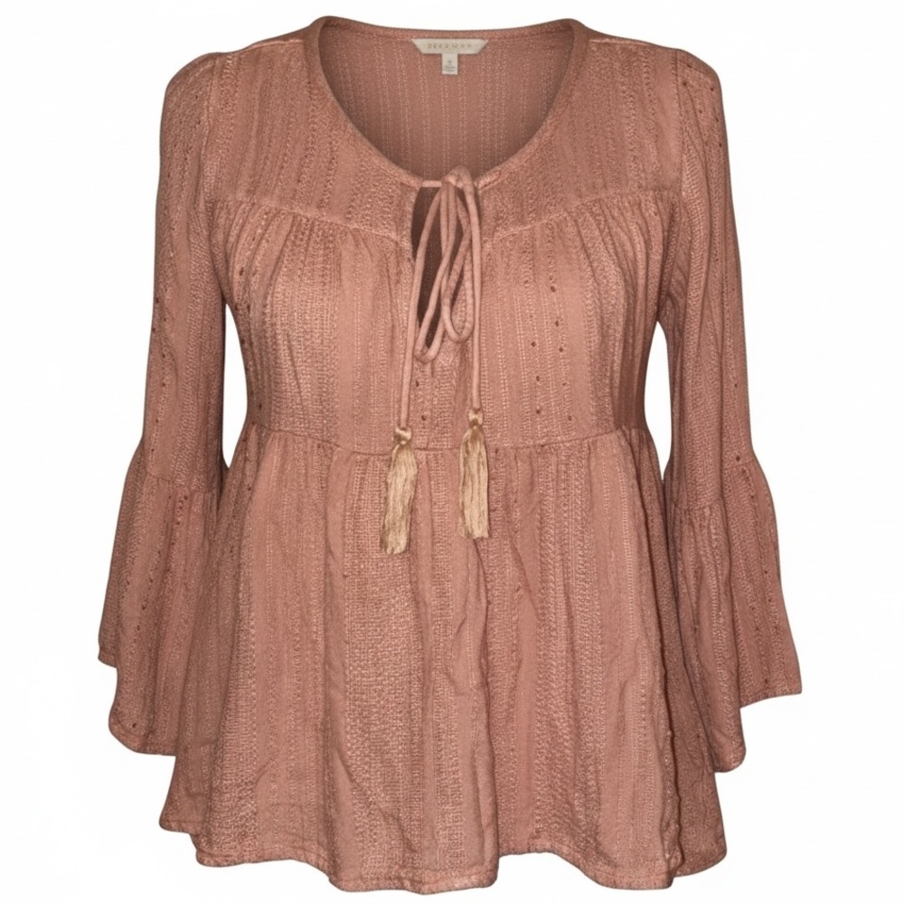 EN CREME Knit Boho Peasant Cottagecore Blouse Blush Pink Size Medium